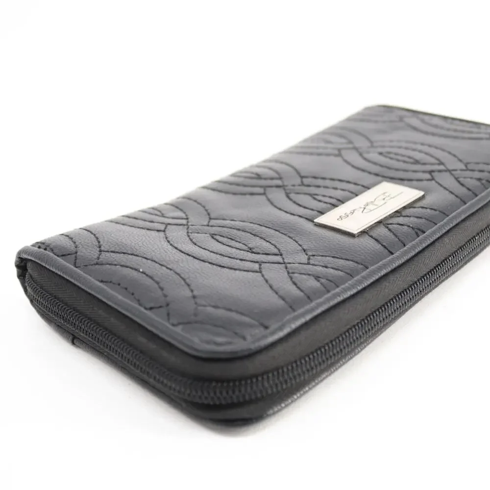 Bella Russo Wallet Black Faux Leather Quilted Clutch ID Card Cash Coin Accordion